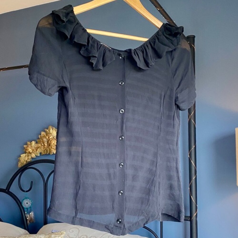 Wilfred Aritzia Black Frilly Sheer Top